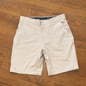 johnnie-O Light Tan Flat Front Performance Golf Shorts